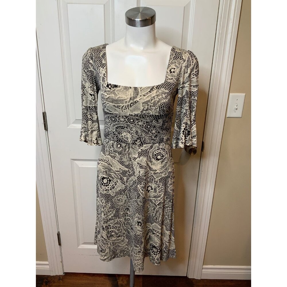 Diane Von Furstenberg Black Cream Paisley Floral Lace Orint Julius Dress, Size 2